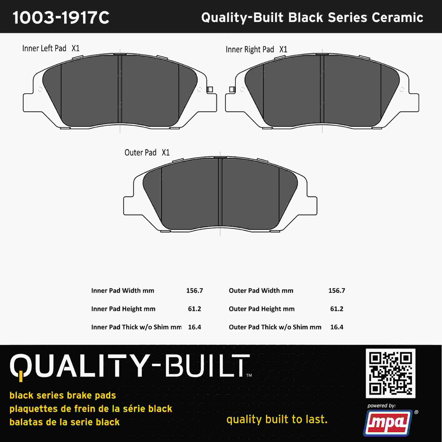 Quality-Built Black Series Ceramic Brake Pads 1003-1917C