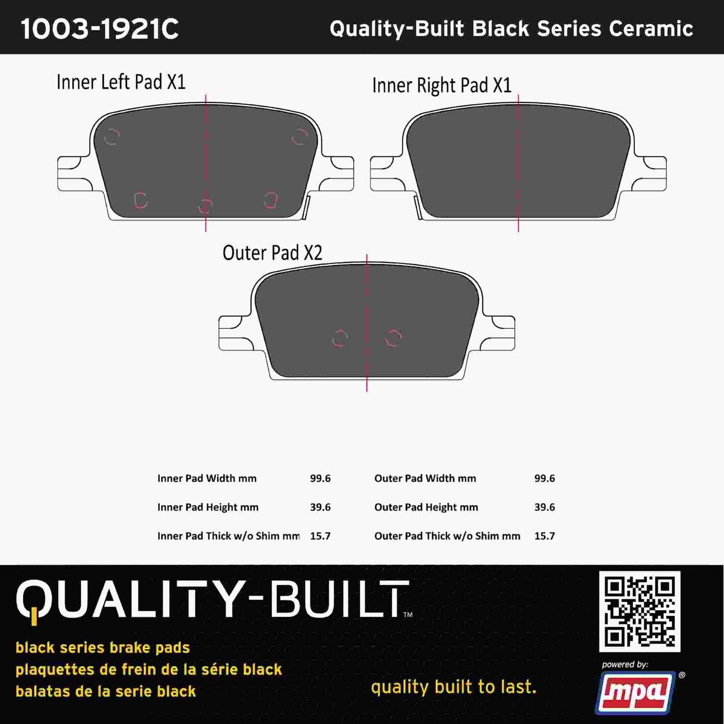 Quality-Built Black Series Ceramic Brake Pads 1003-1921C