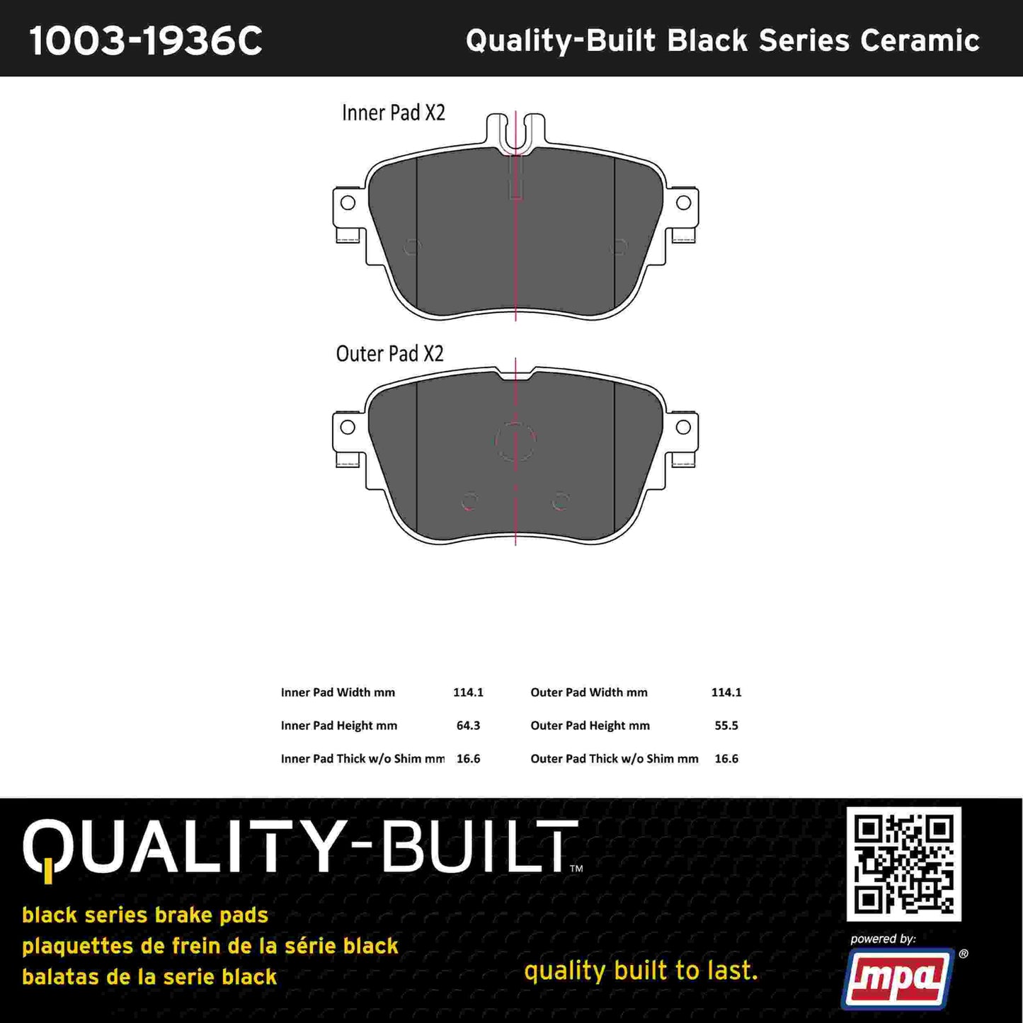 Quality-Built Black Series Ceramic Brake Pads 1003-1936C
