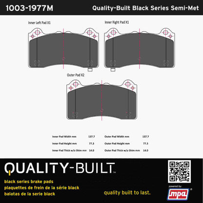 Quality-Built Black Series Semi-Metallic Brake Pads 1003-1977M
