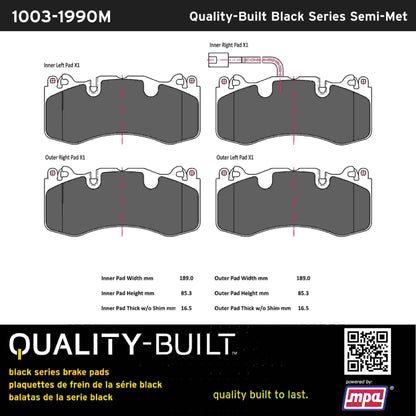 Quality-Built Black Series Semi-Metallic Brake Pads 1003-1990M