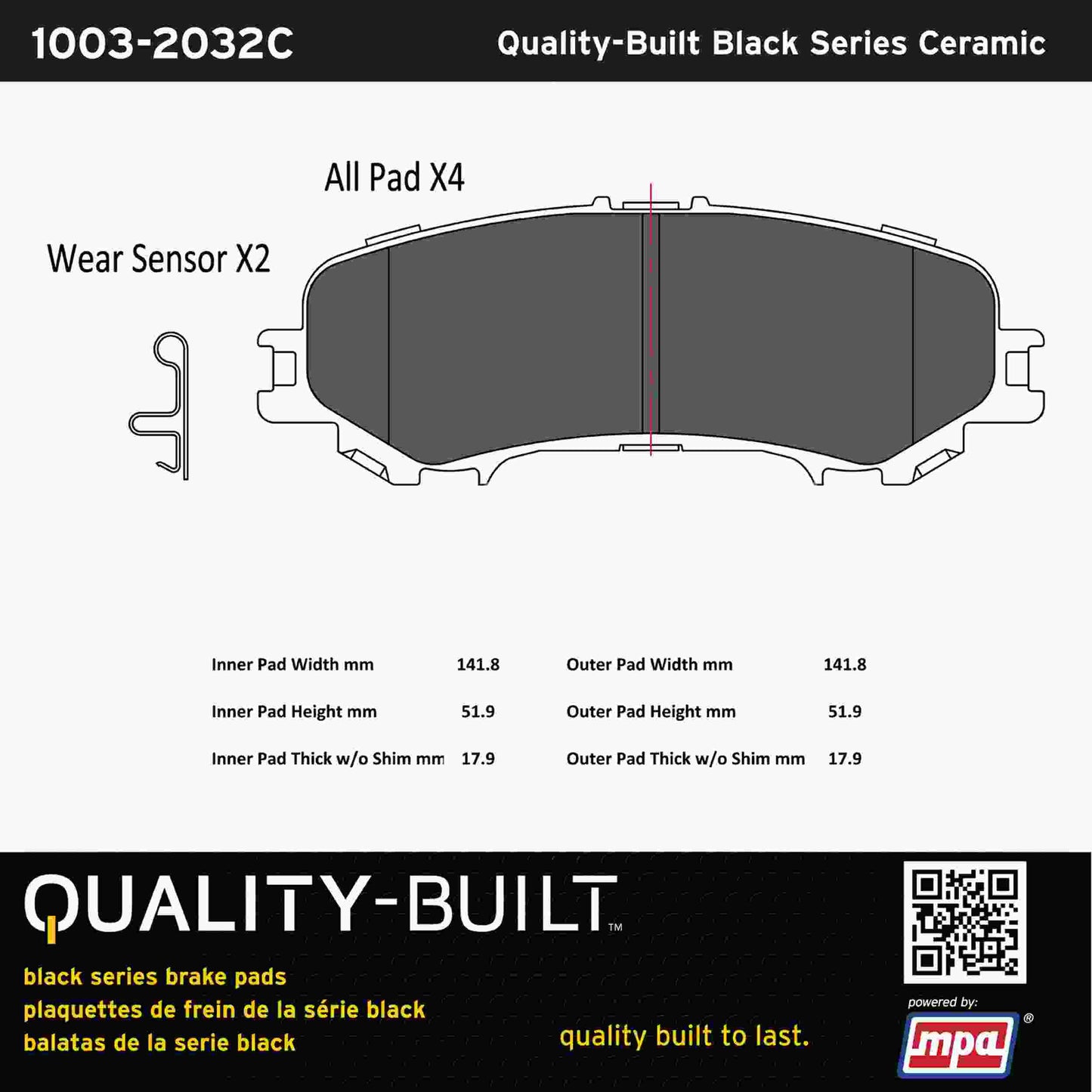 Quality-Built Black Series Ceramic Brake Pads 1003-2032C