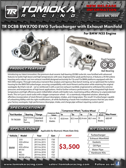 TOMIOKA RACING TR TW2009 DCBB BWX700 600HP Turbocharger with Exhaust Manifold for BMW N55 Engine