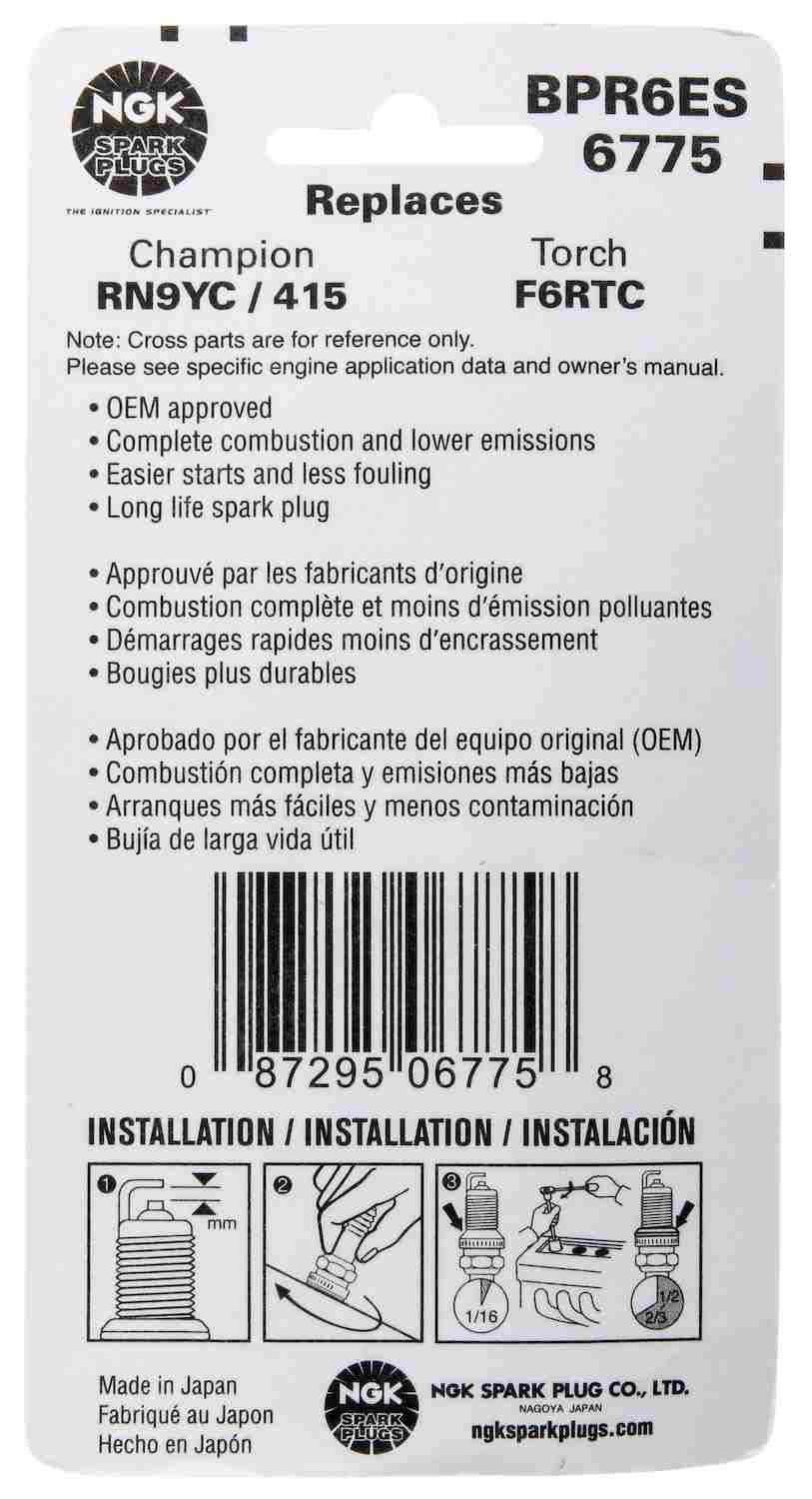 NGK BLYB Spark Plug Box of 6 (BPR6ES) 6775