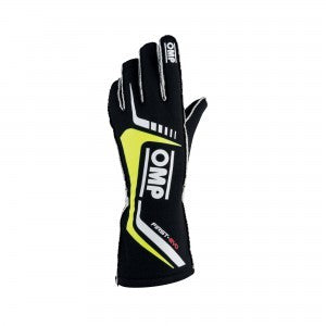 OMP First Evo Gloves Black/Yellow Size L Fia 8856-2018 IB0-0767-A01-178-L