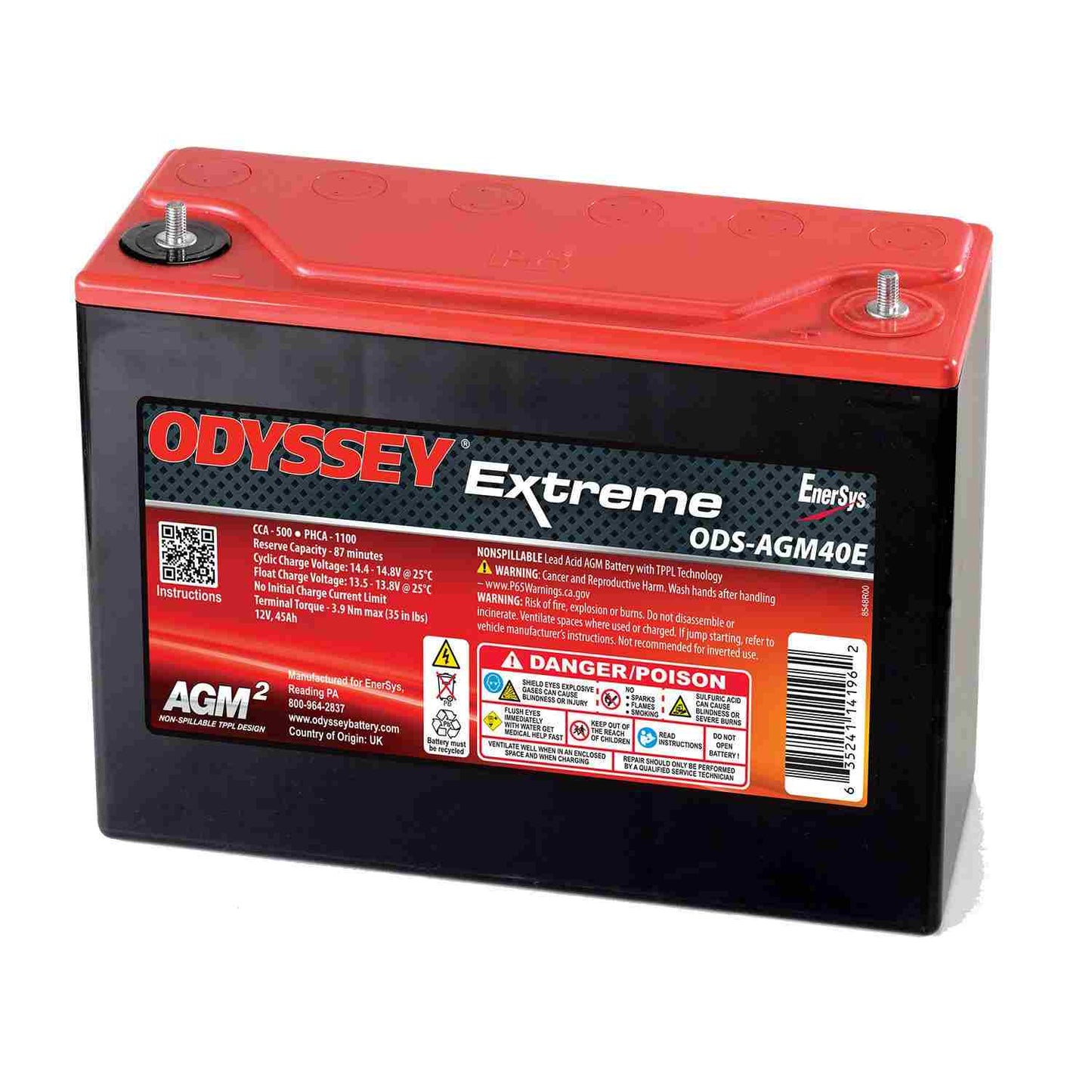 Odyssey Battery 500CCA/650CA M6 Stud Terminal ODYODS-AGM40E