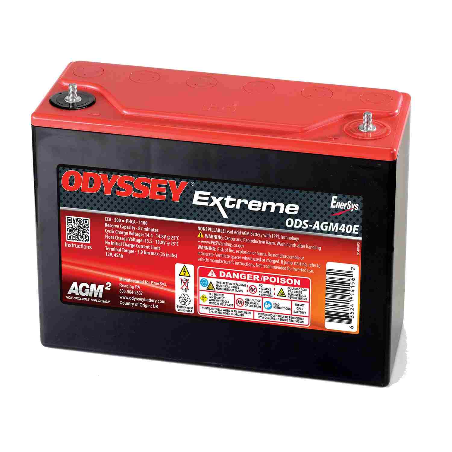 Odyssey Battery 500CCA/650CA M6 Stud Terminal ODYODS-AGM40E