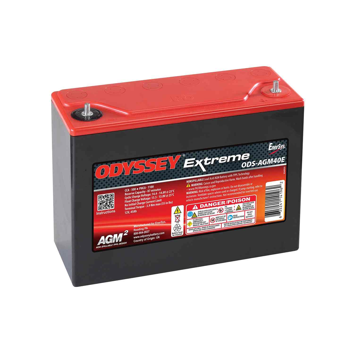 Odyssey Battery 500CCA/650CA M6 Stud Terminal ODYODS-AGM40E