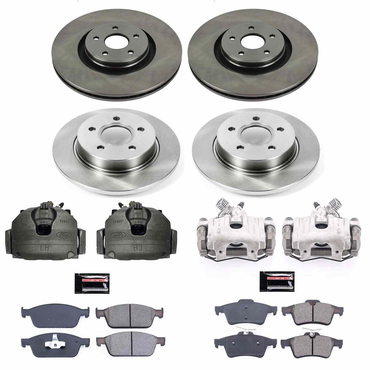 PowerStop Power Stop 13-14 Ford Focus Autospecialty Kit w/ Calipers - Front and Rear KCOE7232