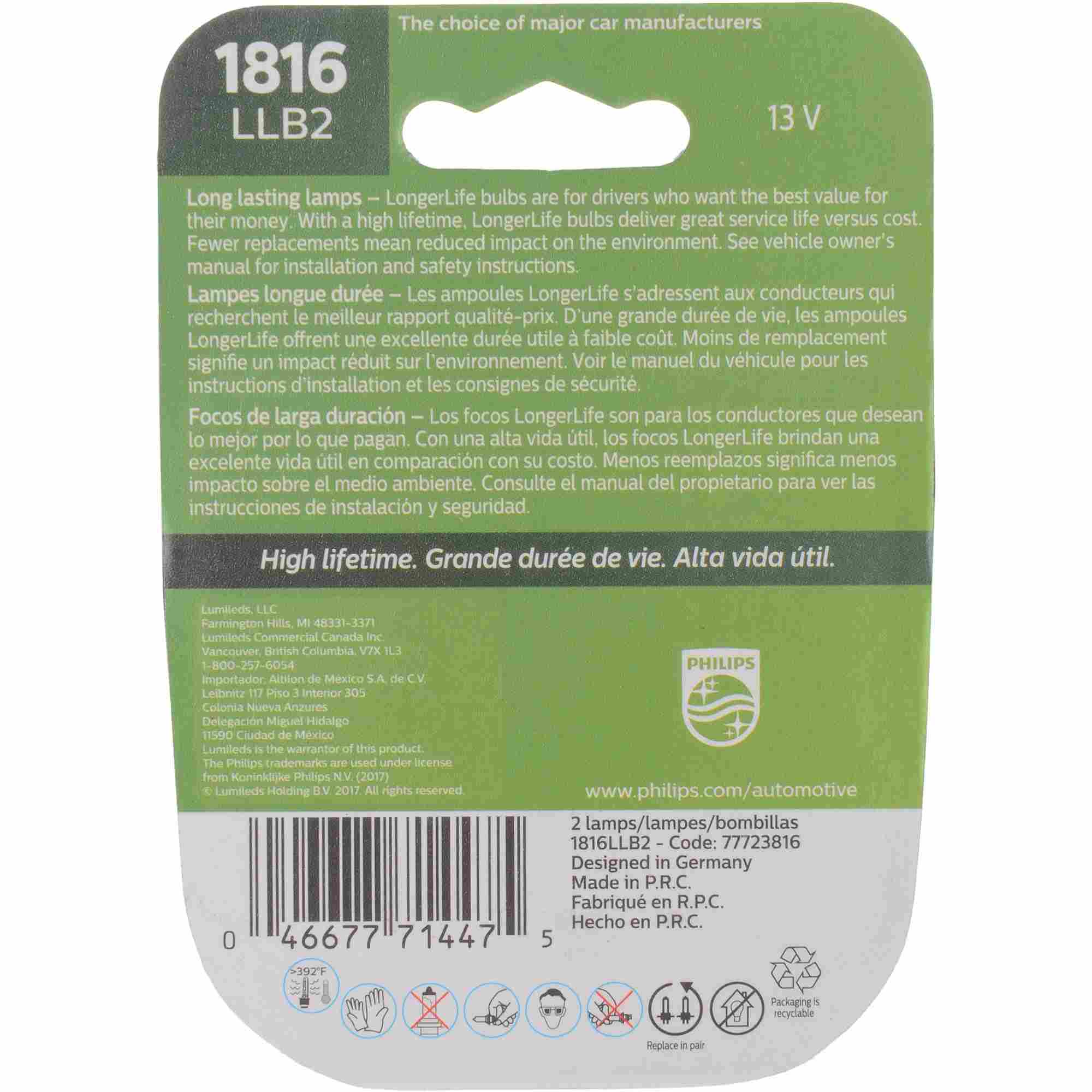 Philips Instrument Panel Light Bulb 1816LLB2