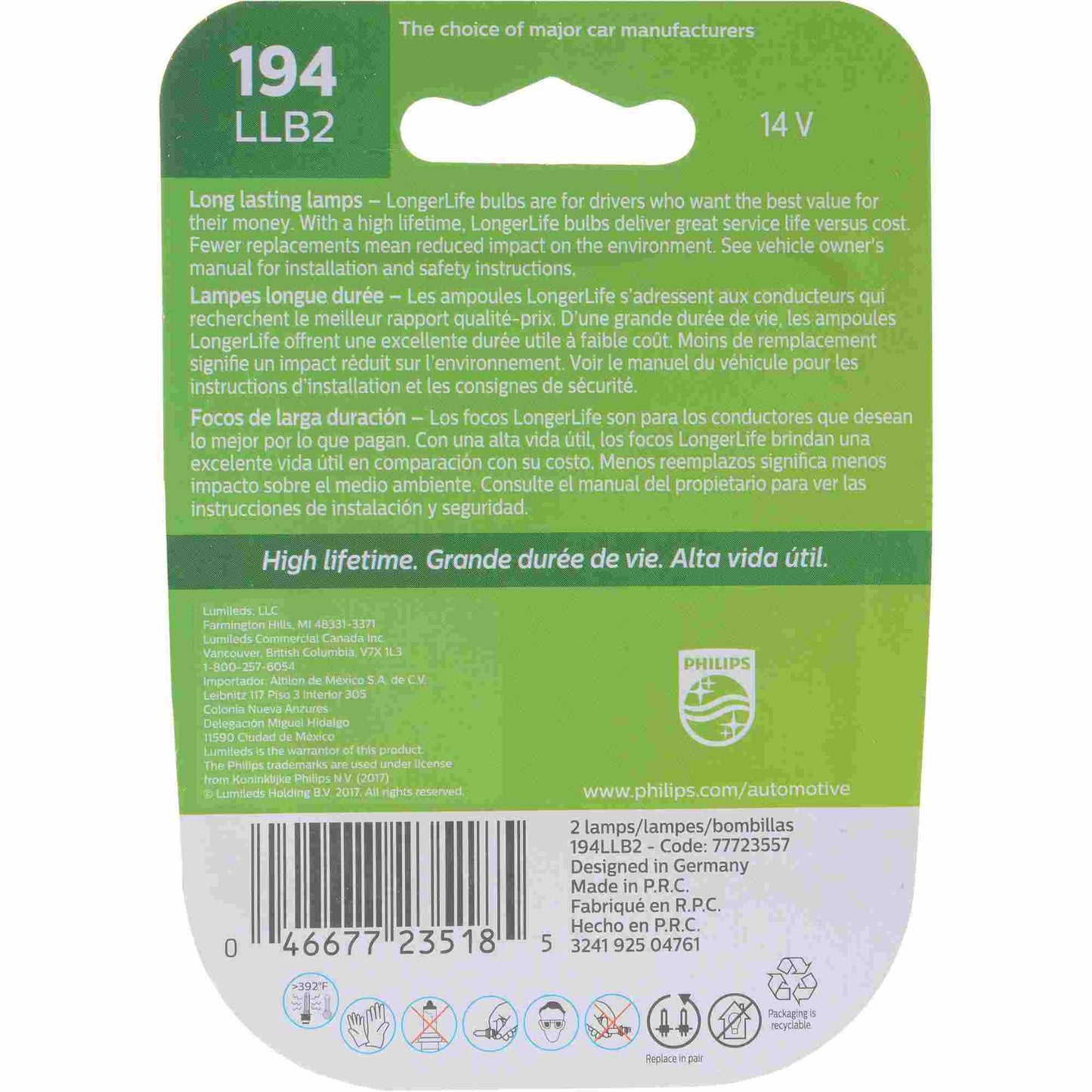 Philips Multi-Purpose Light Bulb 194LLB2