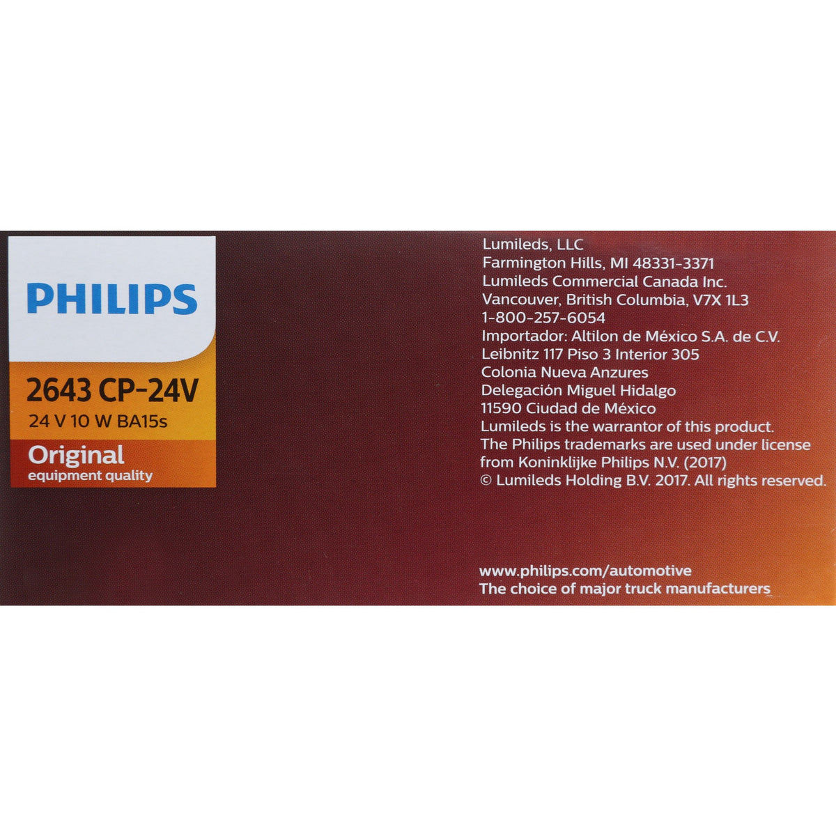 Philips Instrument Panel Light Bulb 2643CP