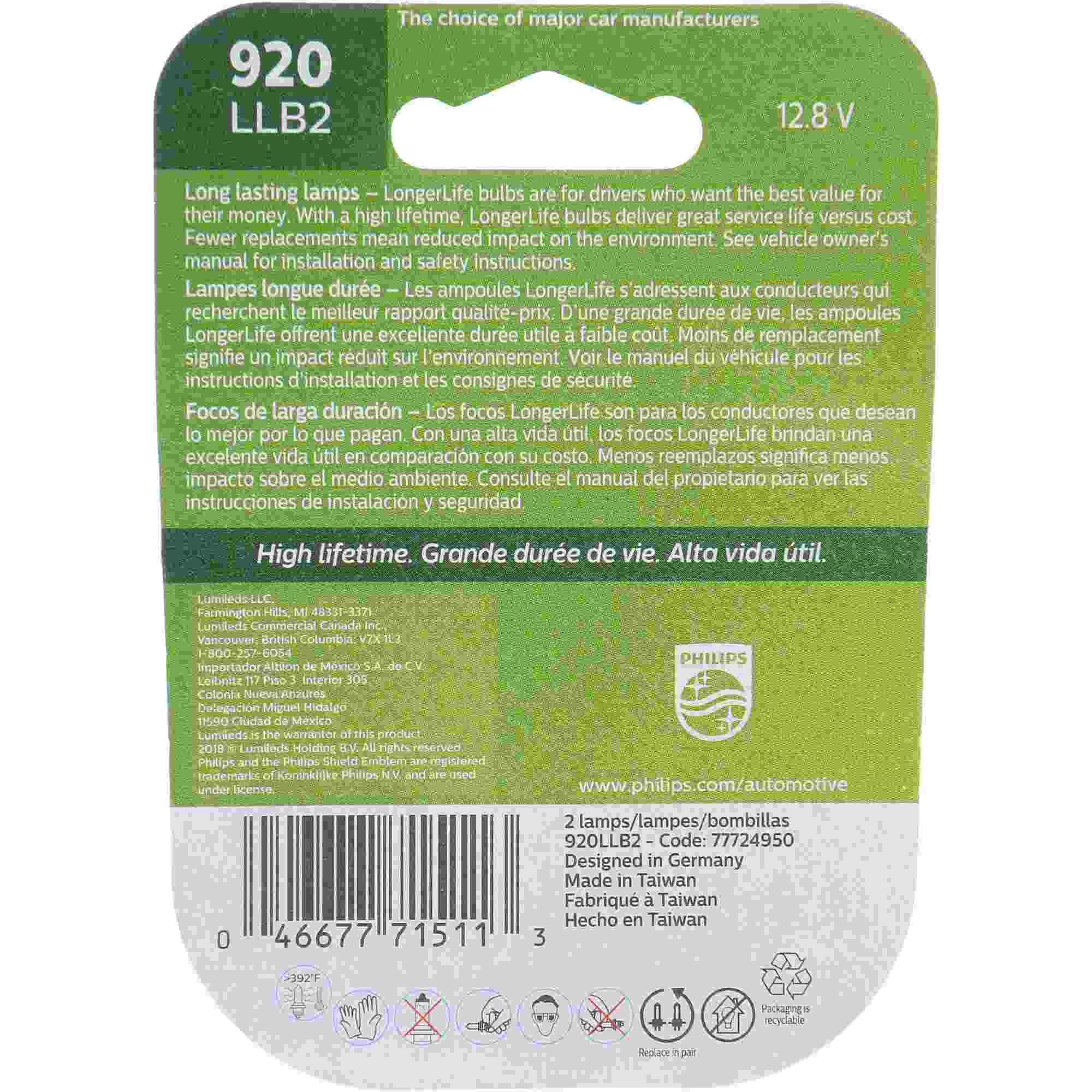 Philips Back Up Light Bulb 920LLB2