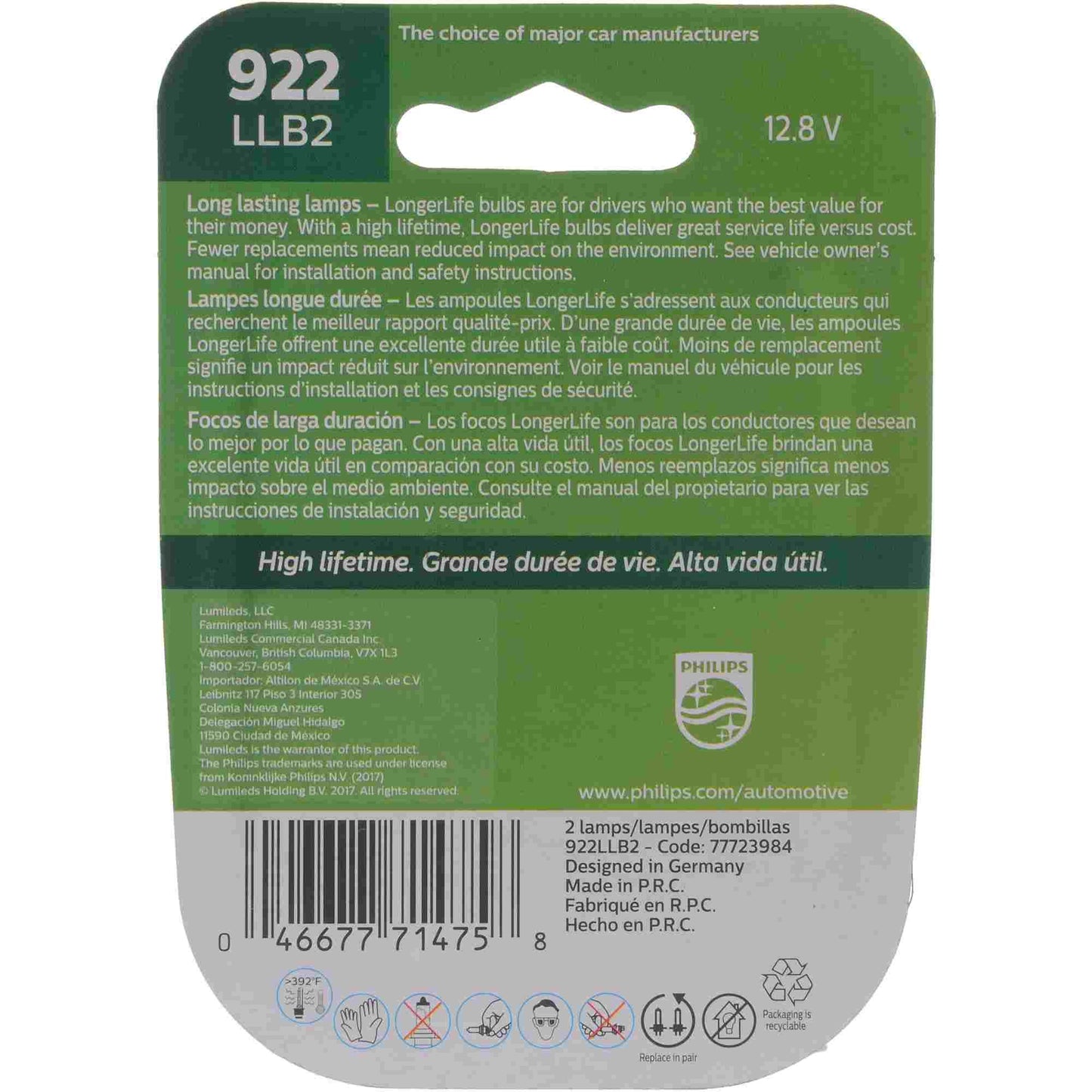 Philips Back Up Light Bulb 922LLB2