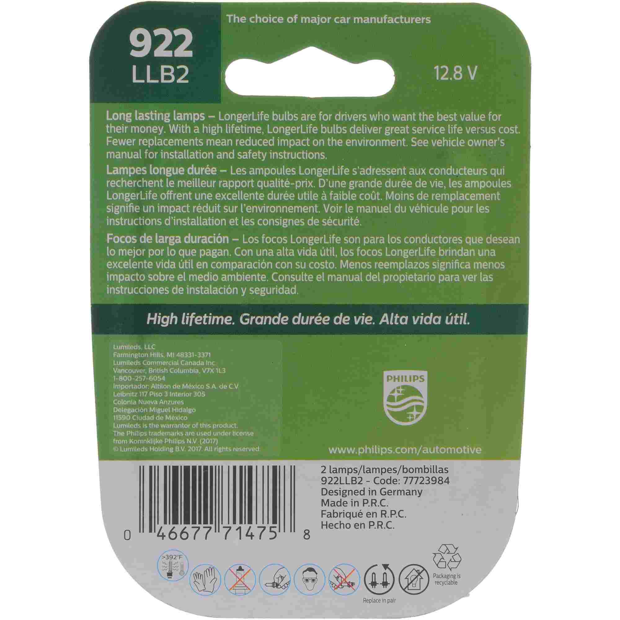 Philips Back Up Light Bulb 922LLB2