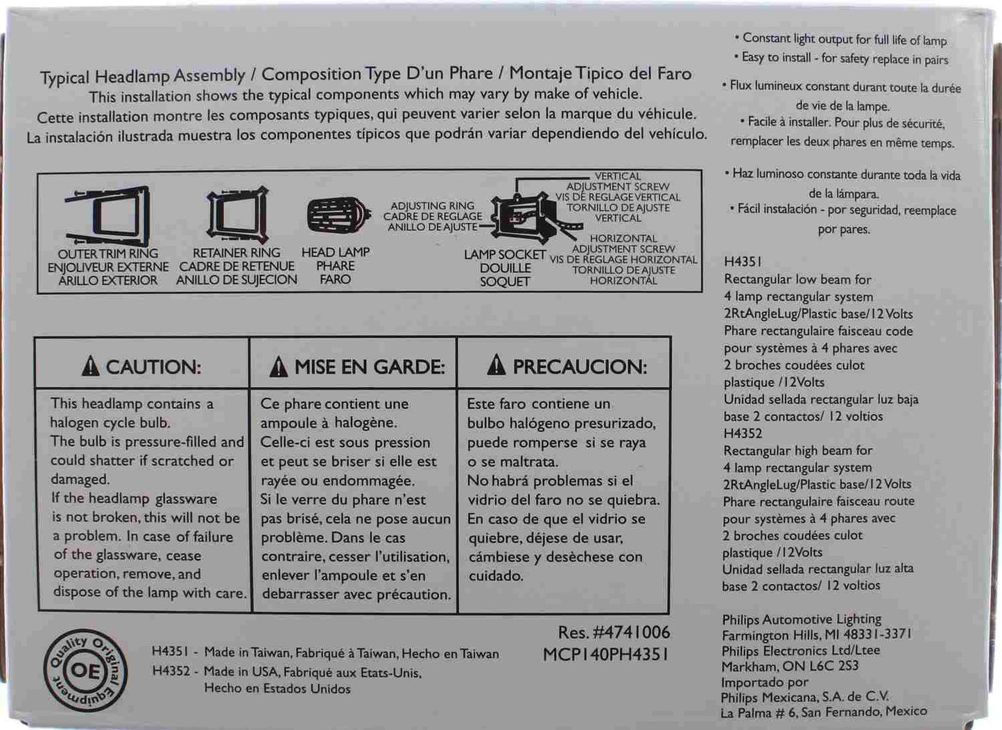 Philips Headlight Bulb H4351C1