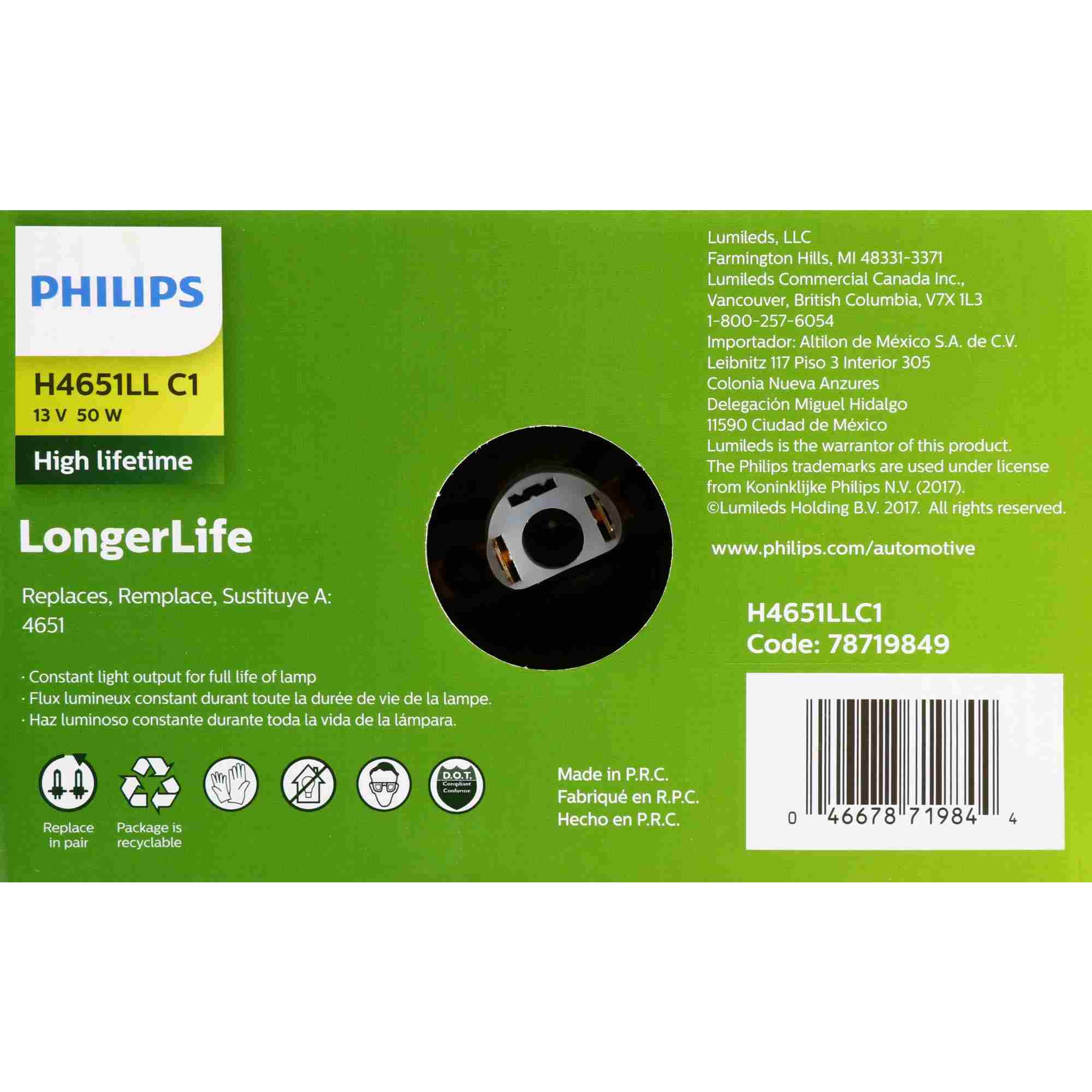 Philips Headlight Bulb H4651LLC1