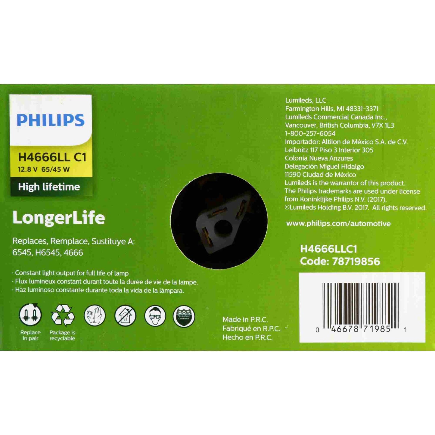 Philips Headlight Bulb H4666LLC1