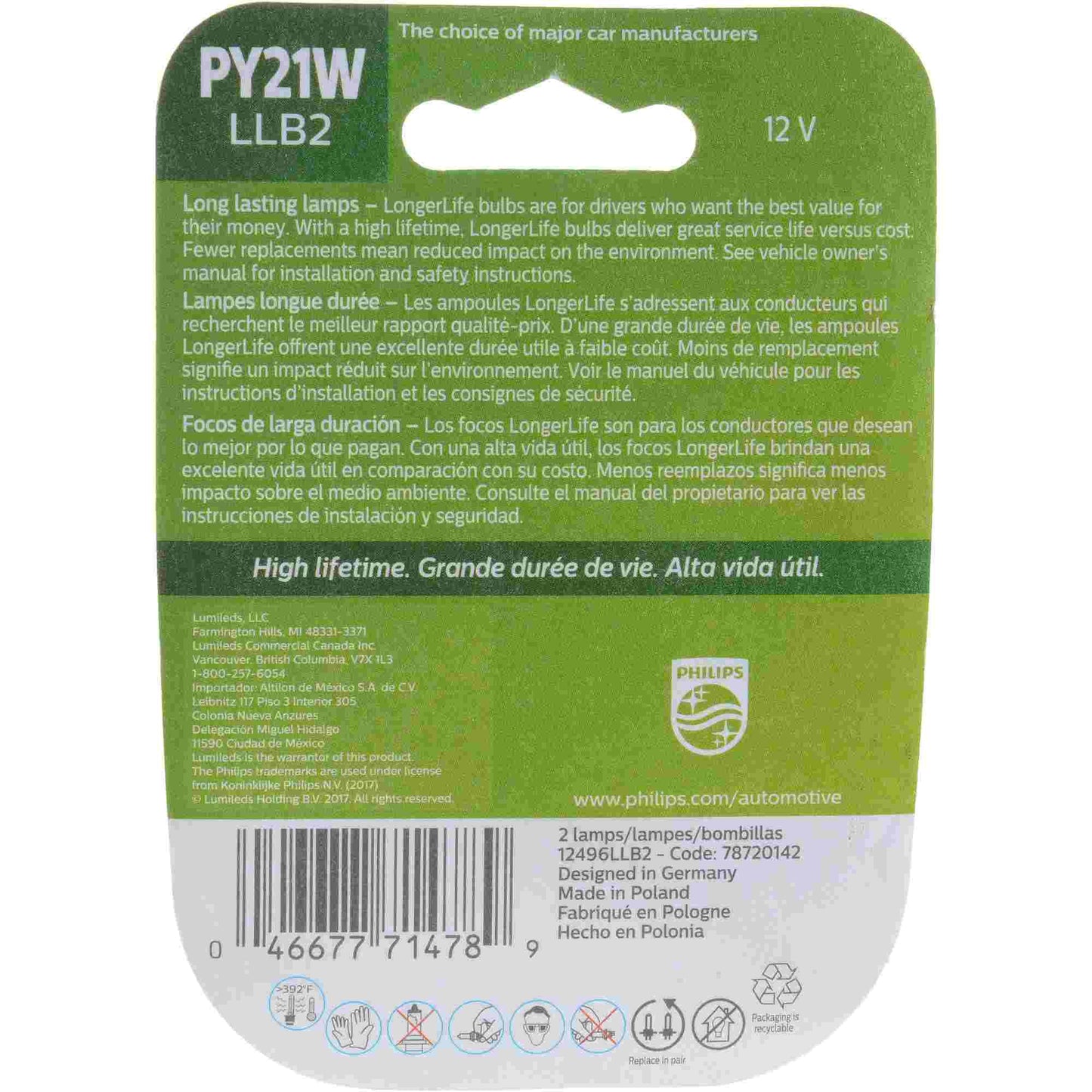 Philips Turn Signal Light Bulb PY21WLLB2