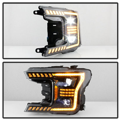 xTune Ford F150 18-20 Amber DRL Full LED Two Projector Headlights - Black PRO-CH-FF15018S-FLED-AM-BK 9949579