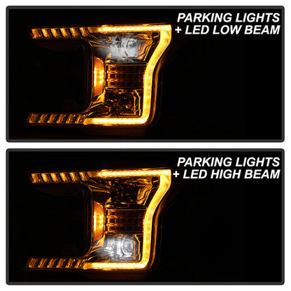 xTune Ford F150 18-20 Amber DRL Full LED Two Projector Headlights - Chrome PRO-CH-FF15018S-FLED-AM-C 9949586