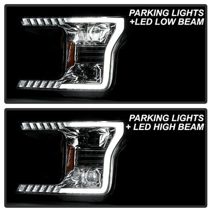 xTune Ford F150 18-20 White DRL Full LED Two Projector Headlights - Chrome PRO-CH-FF15018S-FLED-C 9949609