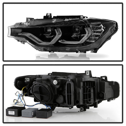 SPYDER xTune BMW F30 LED DRL Projector Headlights - Black (PRO-JH-BMWF3012-LED-BK) 9950421