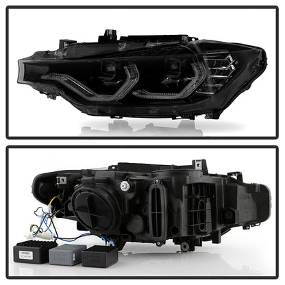 SPYDER xTune BMW F30 (Halogen Model) w/ LED DRL Projector Headlights - Blk Smoke PRO-JH-BMWF3012-LED-BSM 9950445