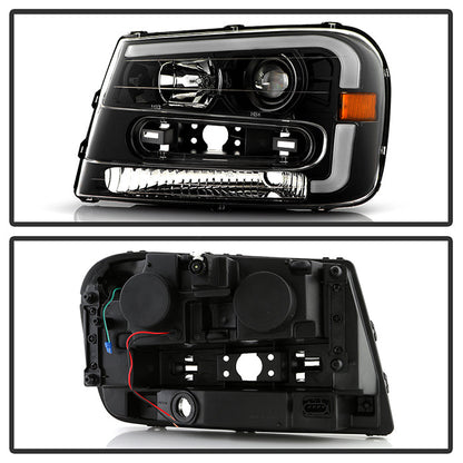 SPYDER xTune 02-09 Chevrolet Trailblazer Projector Headlights Light Bar DRL - Black (PRO-JH-CTB02-LBDRL-BK) 9050749