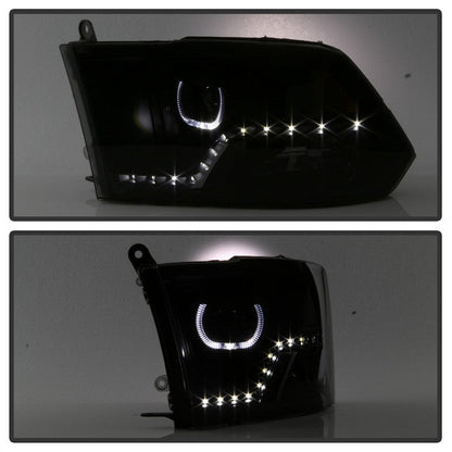 SPYDER xTune Dodge Ram 2009-2014 Halo LED Projector Headlights - Black Smoke PRO-JH-DR09-CFB-BSM 9036736