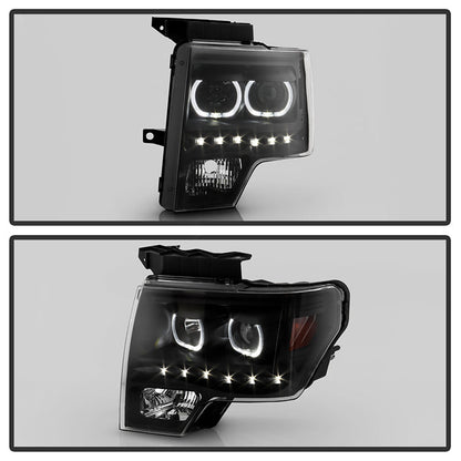 SPYDER Xtune Ford F150 09-14 Projector Headlights Halogen Model Only LED Halo Black PRO-JH-FF15009-CFB-BK 9032226