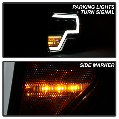 xTune Ford F150 09-14 Projector Headlights - Halogen Model Only - Black PRO-JH-FF15009-FLED-BK 9050206