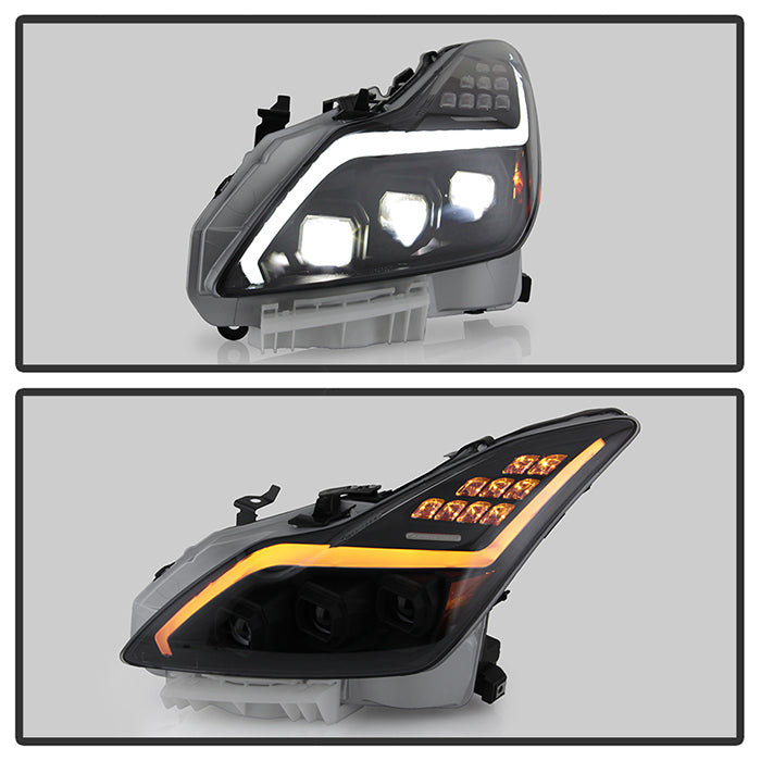SPYDER 08-15 Infiniti G37 G37X Coupe Full LED Projector Headlights w/ Sequential Turn Signal - Black 9050473