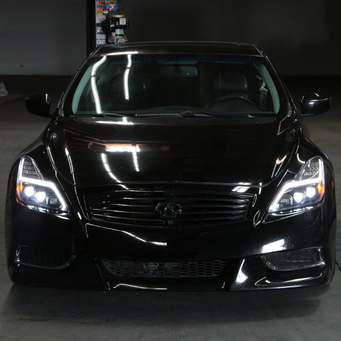 SPYDER 08-15 Infiniti G37 G37X Coupe Full LED Projector Headlights w/ Sequential Turn Signal - Black 9050473