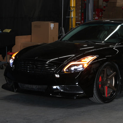 SPYDER 08-15 Infiniti G37 G37X Coupe Full LED Projector Headlights w/ Sequential Turn Signal - Black 9050473