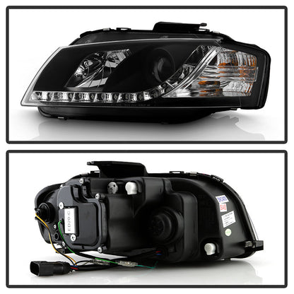 Spyder Audi A3 06-08 Projector Headlights Halogen Model Only - DRL Black PRO-YD-AA306-DRL-BK 5008510