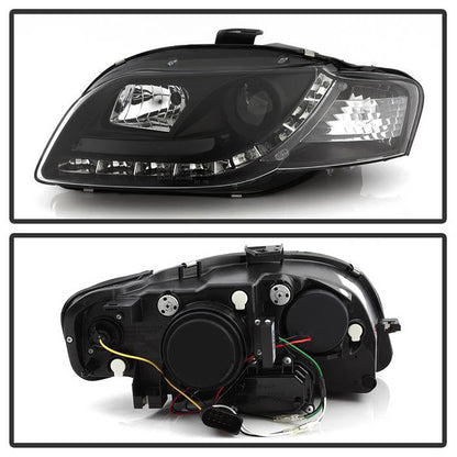 Spyder Audi A4 06-08 Projector Headlights Halogen Model Only - DRL Black PRO-YD-AA405-DRL-BK 5008572
