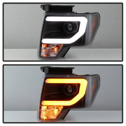 Spyder 09-14 Ford F-150 Projector Headlights - Halogen Model Light Bar - Blk PRO-YD-FF15009-SBLB-BK 5086204