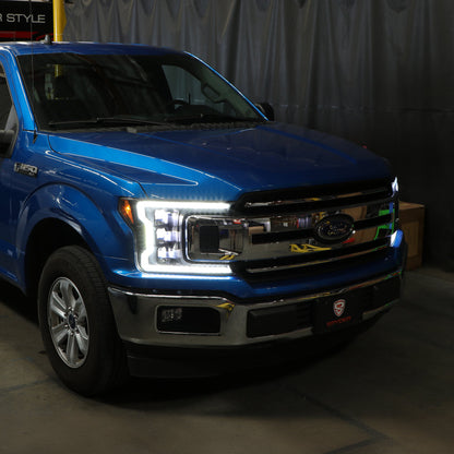SPYDER 18-20 Ford F-150 Headlights - Halogen Model Only - DRL LED - Black PRO-YD-FF15018HALAP-SEQ-BK 5088475
