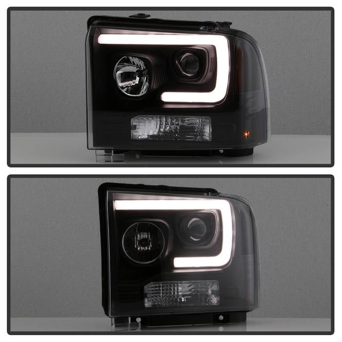 Spyder Ford F250/350/450 05-07 Projector Headlights - Light Bar DRL LED - Black PRO-YD-FS05V2-LB-BK 5084507