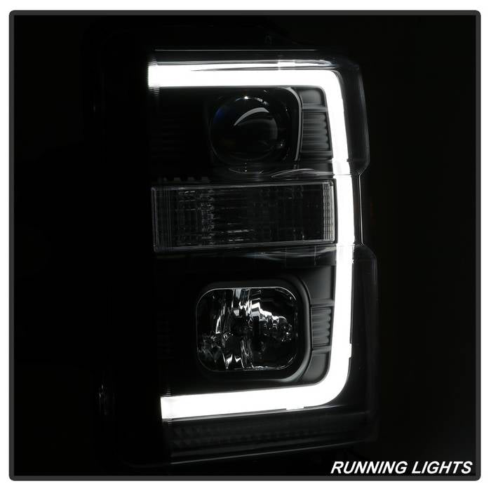 Spyder 08-10 Ford F-250 Projector Headlights V2 - Light Bar DRL LED - Black PRO-YD-FS08V2-LB-BK 5084477