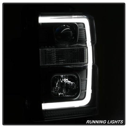 Spyder 08-10 Ford F-250 Projector Headlights V2 - Light Bar DRL LED - Black PRO-YD-FS08V2-LB-BK 5084477