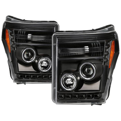 Spyder Ford Super Duty 11-16 Projector Headlights LEDHalo DRL All Black PRO-YD-FS11-HL-BKV2 5086013