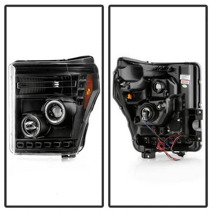 Spyder Ford Super Duty 11-16 Projector Headlights LEDHalo DRL All Black PRO-YD-FS11-HL-BKV2 5086013