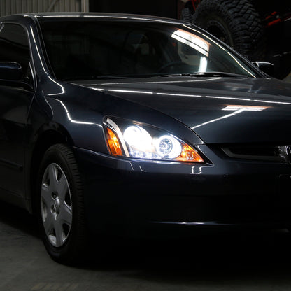 Spyder Honda Accord 03-07 Projector Headlights LED Halo Amber Reflctr LED Blk PRO-YD-HA03-AM-BK 5010636