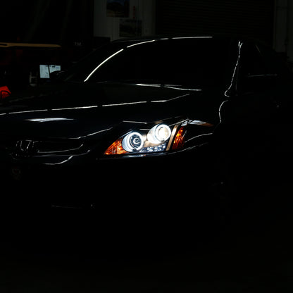Spyder Honda Accord 03-07 Projector Headlights LED Halo Amber Reflctr LED Blk PRO-YD-HA03-AM-BK 5010636