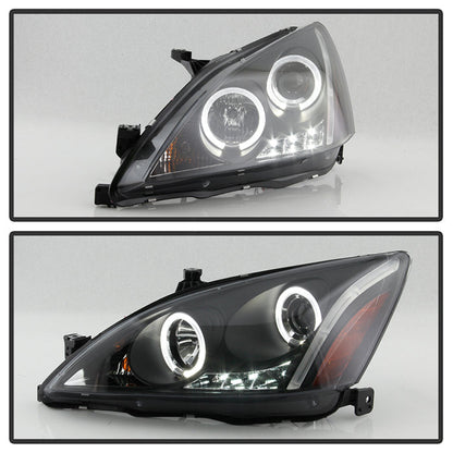 Spyder Honda Accord 03-07 Projector Headlights LED Halo Amber Reflctr LED Blk PRO-YD-HA03-AM-BK 5010636
