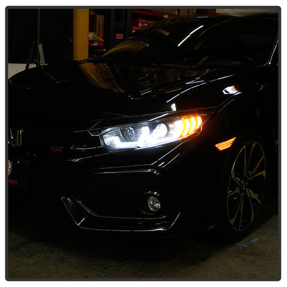 Spyder 16-18 Honda Civic 4Dr w/LED Seq Turn Sig Lights Proj Headlight - Black - PRO-YD-HC16-SEQ-BK 5086099