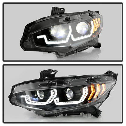 Spyder Honda Civic 16-18 2DR/4DR/Hatchback Headlight Black PRO-YD-HC16PL-SEQ-BK 5087539