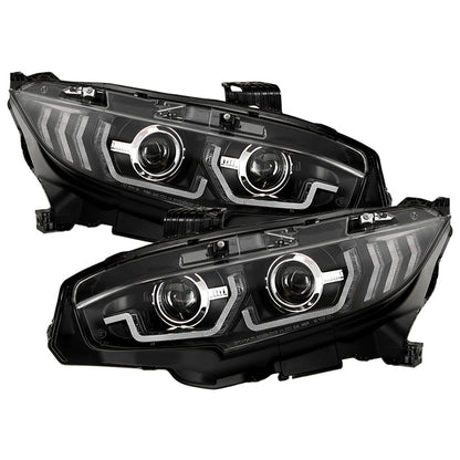 SPYDER Honda Civic 16-20 LED Model High-Power LED Module Headlights - Black (PRO-YD-HC16LEDAP-SEQGR-BK) 5088932